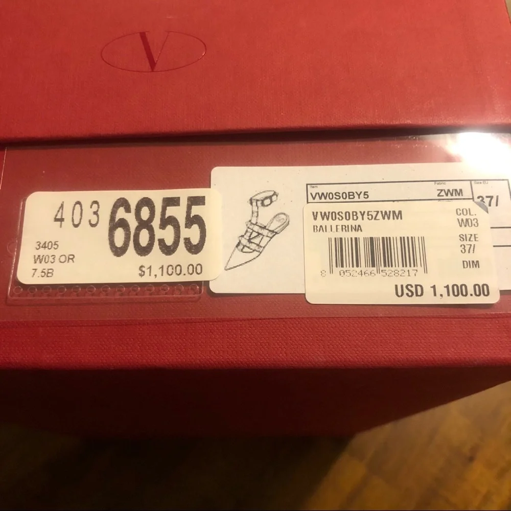 NIB $1100 VALENTINO Roman Stud Ankle-cuff Leather Ballerinas In Orange Zest 37.5